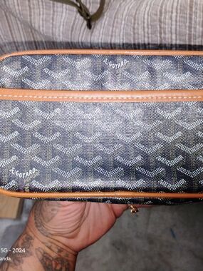 Goyard Black Signature Pattern Toiletry Pouch with Brown Leather Trim